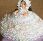 Vintage Hand Made Bed Pillow Doll Crochet   Knitted With Eyelet Ribbon  