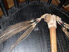 1970   s Asmat  papua New Guinea  Dagger  Carved Bird Bone  Feather Tassels Great 