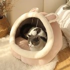 Cat Bed Cave Round Plush Fluffy Hooded Cat Bed Donut Self Warming Pet Dog Bed