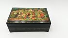 Vintage Fine Russian Palekh Hand Painted Paper Mache Lacquer Box Market Scene