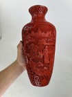 Chinese Deep Carved Cinnabar Lacquer Vase Mountain And River Early 1900 Republic