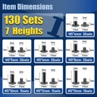 130 Sets Black Chicago Screws Kit M4 M5 Binding Rivets For Leather Belt Book Diy