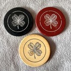 1895 Design Vintage Antique Clay Poker Chips Engraved W four-leaf Clover