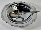 Vintage Chromeware Serving Dish Silver Bowl W spoon Floral Accent Japan