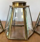 Clear 6-sided Faceted Glass Small Lamp Shades   Lot Of 3   Brass 5  Tall Brushed