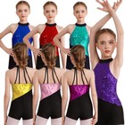 Kids Girls Biketard Sequins Gymnastics Unitard Latin Jazz Ballet Dance Outfit