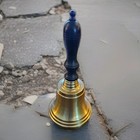 Vintage 12  Captain s Nautical Brass Bell With Wood Handle  Engraved 