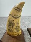 Scrimshaw Replica Bookends Liberty   Peacock Ship Pms Artek Whale Tooth Vintage