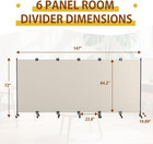 6 Panel Room Divider With Lockable Wheels  147  W X 72  H  Beige