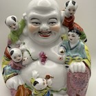 Vintage Chinese Porcelain Laughing Buddha Budai With Children Figurine Large