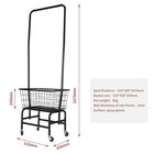 Wire Laundry Basket Cart W hanger Rack Trolley Grocery 4 Wheels Household