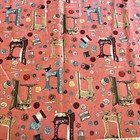 Vintage Couturier Pink Sewing Machine Button Thread Spool Scissors Esc 2 Yards