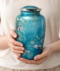 Teal Floral Hummingbird Cremation Urn     Artistic Adult Memorial Tribute