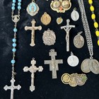 54 Piece Vintage Religious Catholic Cross Medal Rosary Lot Mixed