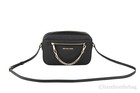 Michael Kors Jet Set East West Black Gold Saffiano Zip Chain Crossbody Handbag