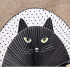 Vintage Japanese Silk Hand Fan Cartoon Cat Painted Folding Fan Craft Gift