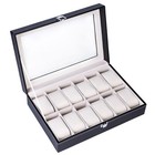 12 Slot Watch Box Black Leather Watch Storage Case Organizer Display 12