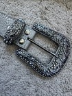 Vintage Metallic Silver Genuine Leather Rhinestone Studded Western Belt Bling L