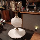 Vintage White Milk Glass Hobnail Boudoir Table Lamp 10    Height