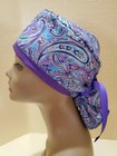 Paisley  purple  Women s Ponytail Surgical Scrub Hat cap Handmade