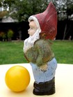 Vintage 5 25    Tall Cast Iron Garden Gnome Shelf Sitter With Old Green Paint  2