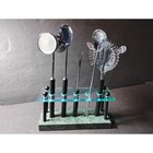 Vtg Rare Bar Tool Set Cocktail Strainer Fork Jigger Green Marble Acrylic Stand