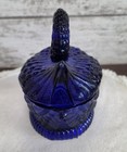 Cobalt Blue Glass Swan On Nest Covered Candy Dish Trinket Box Vintage Style