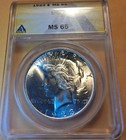 1923 Us Peace Silver Dollar-anacs Ms 65  -bright White Gem Coin-nice No Toning 
