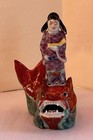 Antique Chinese Qing Famille Rose Hp Emperor On Dragon Fish Porcelain Statue