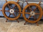24  Nautical Captain s Ship Wheel Teak Wood Brass Center Set Of 3