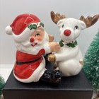 Vintage Fitz Floyd Christmas Santa Rudolph Salt Pepper Shakers 