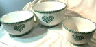 Vtg Set Of 3-pottery Stoneware Spongeware Green white Nesting Bowls-ex  Cond 