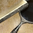 Vintage Repousse Intricate Design Silver Plate Heavy Mirror And Comb Vanity Set