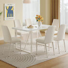 7 Piece Dining Table Set Wooden Dining Table W  6 White Upholstered Chairs
