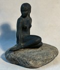 Vtg Copenhagen Little Mermaid Bronze Figurine On Rock Denmark