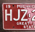 1971 Michigan Red License Plate   Hjz-232 Great Lake State W  1972 Tab