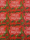 Vtg Merry Christmas Wrapping Paper Gift Wrap  Holly Green   Red Nos