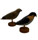 Vintage Mini Hand Carved Painted Wood Birds By Kw Burt Falcon And Hawk Set Sign