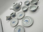 Vintage Child   s Mini Ceramic Tea Set 11 Pc Blue Floral Doll Tea Party