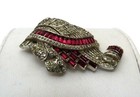 Vintage 1930s-40s Art Deco Red Baguette Crystal Rhinestones Dress Clip Pin