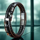 Wsesto Bracelet Black Leather Stainless Steel Magnetic Gift Idea Men s Bracelet