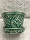 Vintage Mccoy Pottery Aqua Turquoise Green Leaf   Hobnail Flowerpot W saucer 3 
