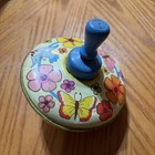 Vintage Ohio Art Tin Litho Flowers Birds   Butterflies Spinning Top Toy 5  Tall