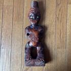 Maori Wood Carving Tiki Figurine Set Of 2 Shell Inlay Traditional Craft