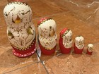 Matryoshka Handpainted Floral Girl Red Gold Nesting Dolls Set 5 Lavrovo Russian