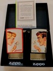 Vintage Zippo Advertising Lighter Set Girl guy New In Original Box 