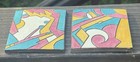 Glazed Ceramic Pottery Hand Made   Painted Abstract Art Tiles Approx 4 X 3 5   