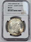 1902 Germany 5 Mark Saxony Ngc Ms63  Plus Alberts Death High Grade  v916