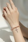 Cross Beaded Stretch Bracelet Gold Tone Rhinestone Cross Charm New Religious