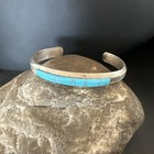 Old Pawn Blue Turquoise Navajo Sterling Silver Cuff Inlay Bracelet 18891